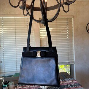 Salvatore Ferragamo Black Leather Vara Bow Shoulder Bag, Classic Design, EUC